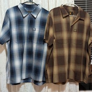 Men's Plaid Short Sleeve Shirt - Blue and Brown